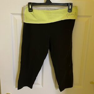 VINTAGE VICTORIA’S SECRET PINK YELLOW & GRAY BAND YOGA CAPRI PANTS